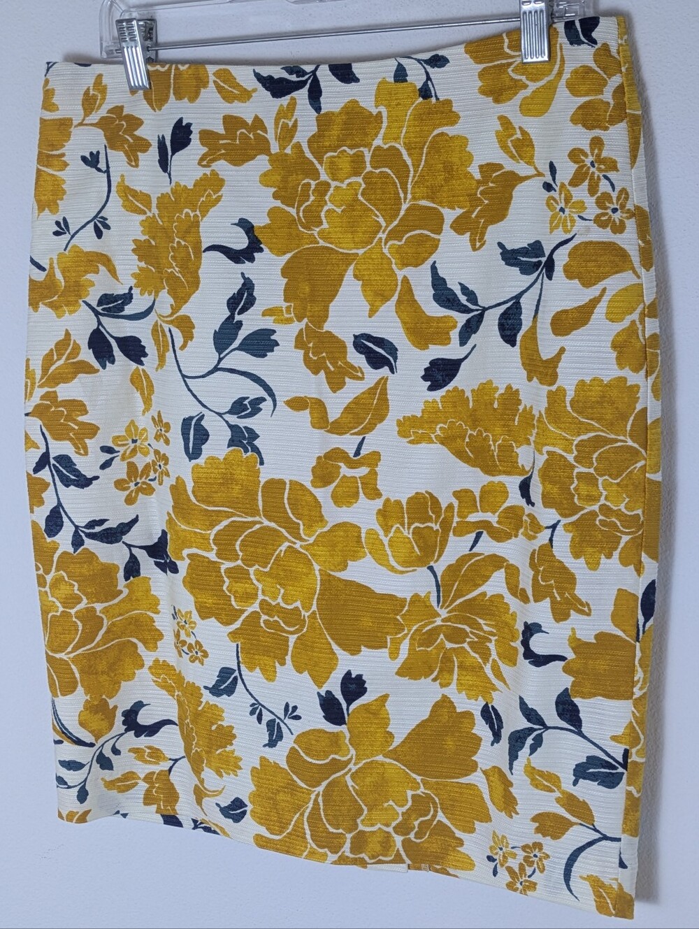 Ann Taylor Floral Cotton Mini Pencil Skirt Yellow White Business Sizw 10 New - Picture 2 of 9
